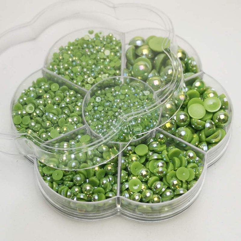Chenkou Craft 3000PCS 1 Box Green Round Flatback Imitation Half Pearls Bead Loose Beads Gem (Green Half Ball) - Image 5